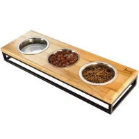 HARLEY AND CHO Lunch Bar Natural wood + Black Миски для собак та котів на підставці