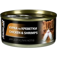 ANIMALL Вологий корм для дорослих котів (з куркою та креветками)