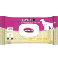 INODORINA Refresh Вологі біорозкладні серветки для собак і котів (з ароматом ванілі та каріте)