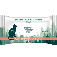 INODORINA Green Вологі біорозкладні серветки для котів з довгою шерстю (з котячою мятою та льоном)