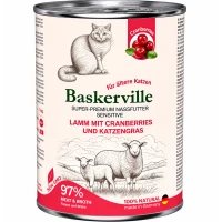 BASKERVILLE Влажный корм для котов с чувствительным пищеварением и летних котов (с ягненком, клюквой и кошачьей мятой)
