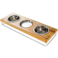 HARLEY AND CHO Lunch Bar Natural wood + White Миски для собак та котів на підставці