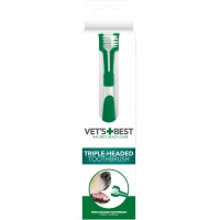 VET`S BEST Triple Headed Toothbrush Зубная щетка с тремя насадками для ухода за зубами и полостью рта собак