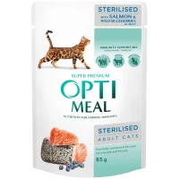 OPTIMEAL Вологий корм для стерилізованих котів (з лососем та чорницею в желе)