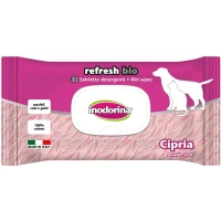 INODORINA Refresh Вологі біорозкладні серветки для собак і котів (з ароматом пудри)