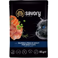 SAVORY Cat Вологий корм для дорослих котів (з лососем та горошком у соусі)
