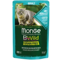 MONGE Cat Bwild Grain Free Wet Вологий корм для дорослих котів усіх порід (з тріскою та креветками)