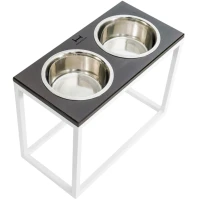 HARLEY AND CHO Dinner Brown wood + White Миски для великих собак на підставці