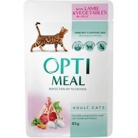 OPTIMEAL Беззерновий повнораціонний консервований корм для дорослих котів (з ягням та овочами в желе)