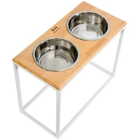 HARLEY AND CHO Dinner Natural wood + White Миски для великих собак на підставці