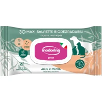 INODORINA Green Вологі біорозкладні серветки для собак, котів та гризунів (з м'ятою та алое вера)
