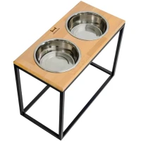 HARLEY AND CHO Dinner Natural wood + Black Миски для собак на підставці