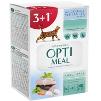 OPTIMEAL Adult Cats Cod Fish & Vegetable Набір вологих кормів для дорослих котів 3+1 (з тріскою та овочами в желе)