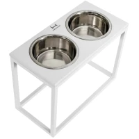 HARLEY AND CHO Dinner White wood + White Миски для собак на підставці