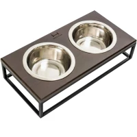 HARLEY AND CHO Lunch Bar Brown wood + Black Миска для собак на підставці