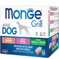 MONGE Dog Grill Влажный корм для взрослых собак всех пород (с лососем/ягненком/свининой)