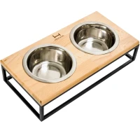 HARLEY AND CHO Lunch Bar Natural wood + Black Миска для собак на підставці