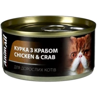 ANIMALL Вологий корм для дорослих котів (з куркою та крабом)