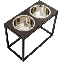 HARLEY AND CHO Dinner Brown wood + Black Миски для собак на підставці