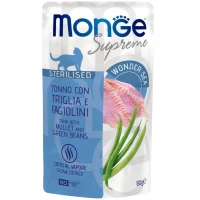 MONGE Cat Sterilised Вологий корм для дорослих стерилізованих котів (з тунцем, кефаллю та стручковою квасолею)